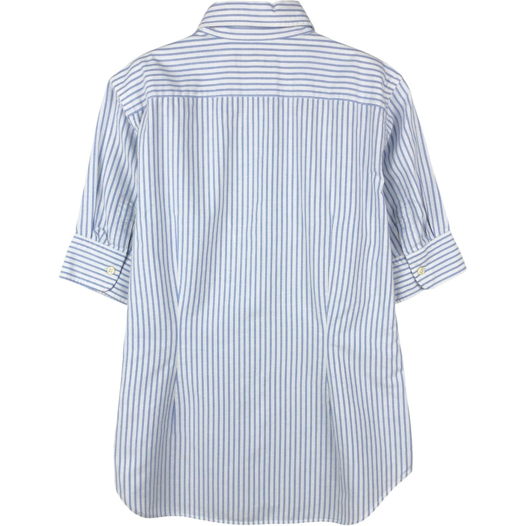 Ralph Lauren SLIM FIT Stripe Pattern Short-Sleeve Button-Down Shirt, Women's Size M (approx.) cotton Blue type light blue Vintage Second Hand
