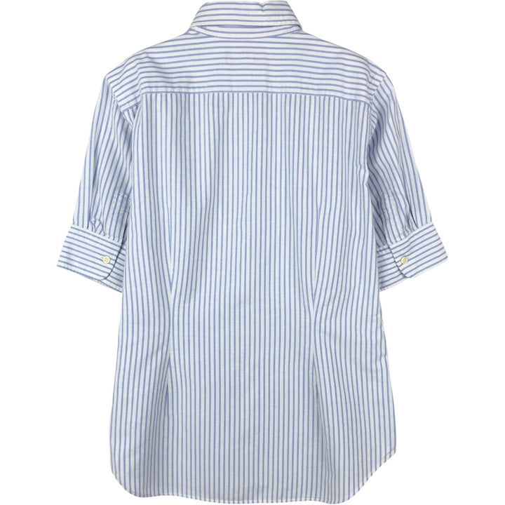 Ralph Lauren SLIM FIT Stripe Pattern Short-Sleeve Button-Down Shirt, Women's Size M (approx.) cotton Blue type light blue Vintage Second Hand