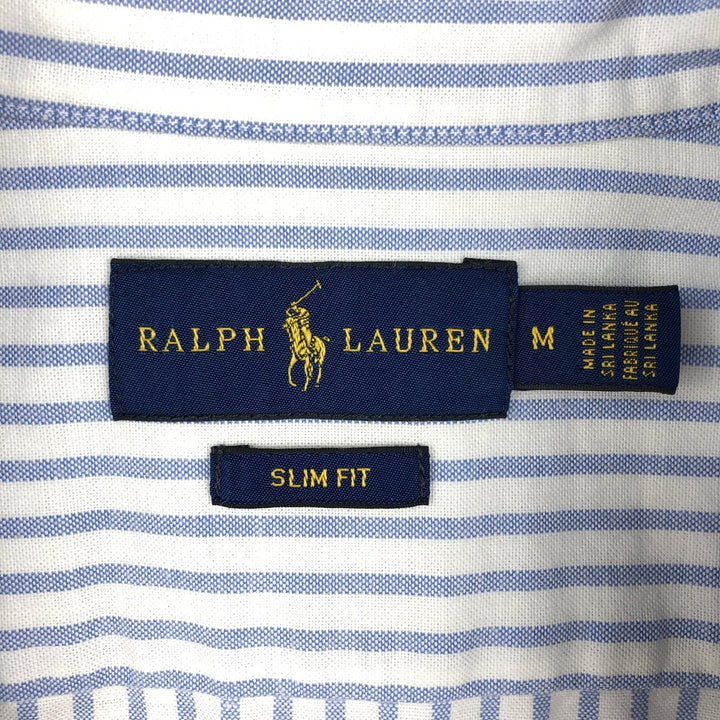 Ralph Lauren SLIM FIT Stripe Pattern Short-Sleeve Button-Down Shirt, Women's Size M (approx.) cotton Blue type light blue Vintage Second Hand