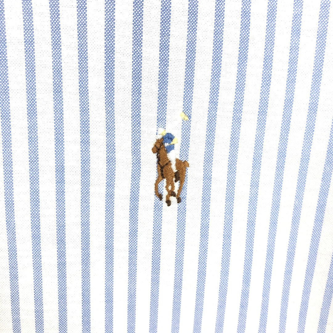 Ralph Lauren SLIM FIT Stripe Pattern Short-Sleeve Button-Down Shirt, Women's Size M (approx.) cotton Blue type light blue Vintage Second Hand