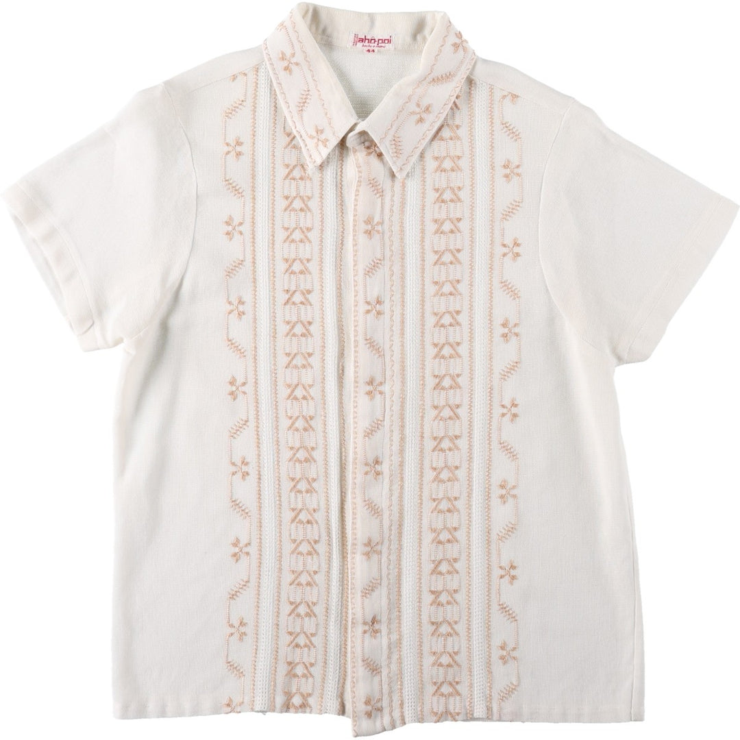 90'S Aho Poi Mexican Shirt, Cuban Shirt, Boxy Shirt, Women's Size S (Equivalent), Vintage unclear white type Vintage Second Hand