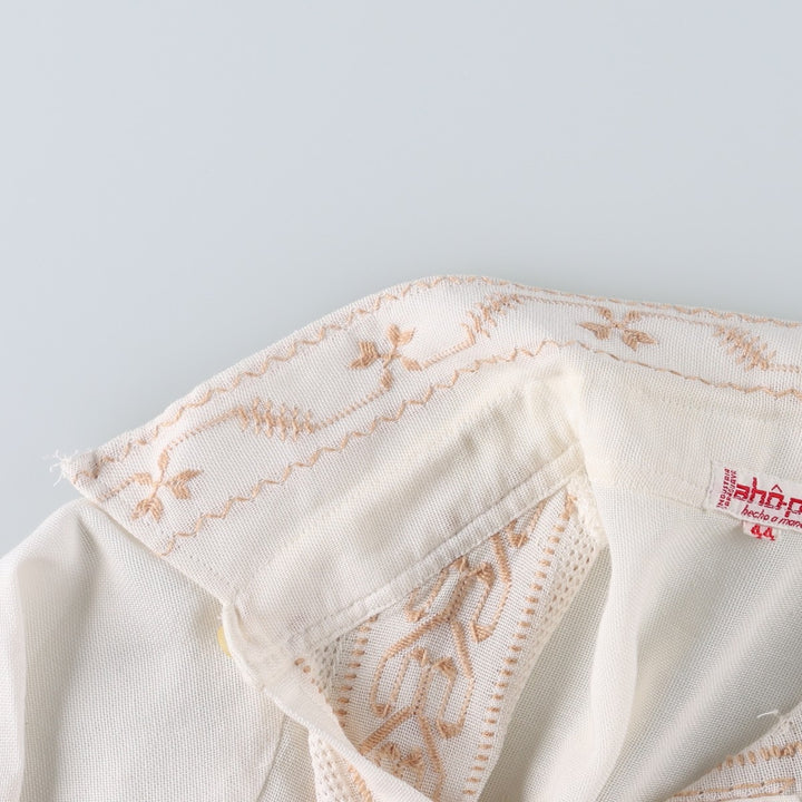 90'S Aho Poi Mexican Shirt, Cuban Shirt, Boxy Shirt, Women's Size S (Equivalent), Vintage unclear white type Vintage Second Hand