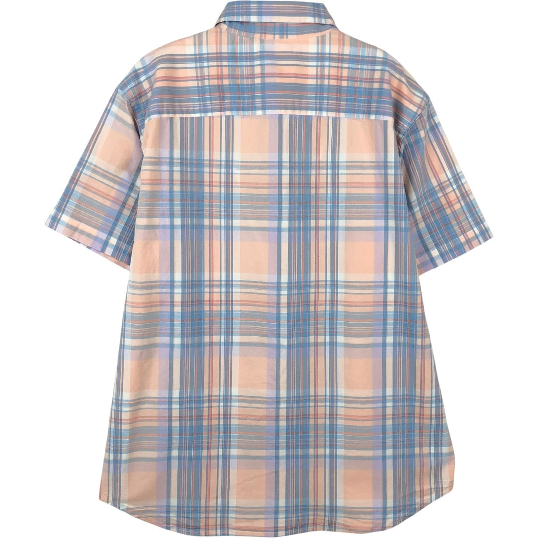Columbia Regular Fit Check Pattern Short-Sleeve Button-Down Shirt (Men's Size L equivalent) cotton Blue type light blue Vintage Second Hand