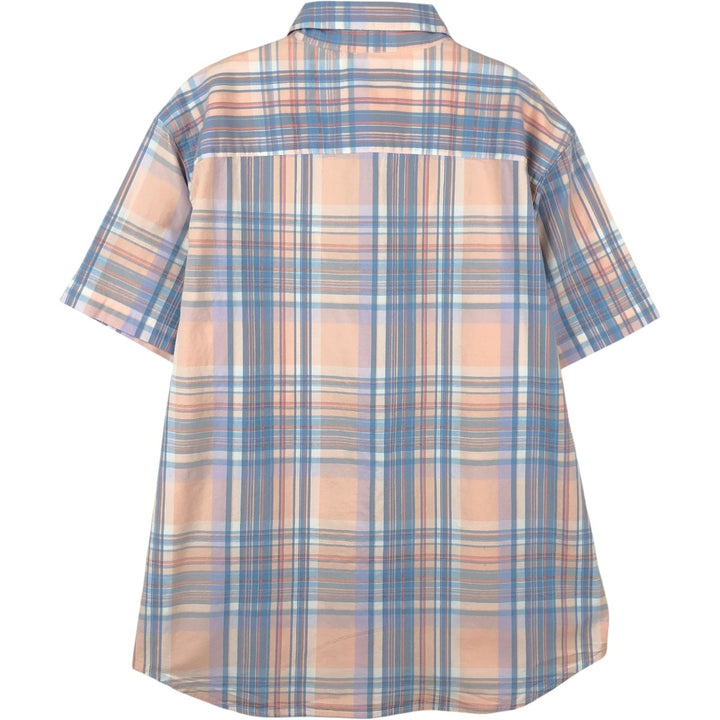 Columbia Regular Fit Check Pattern Short-Sleeve Button-Down Shirt (Men's Size L equivalent) cotton Blue type light blue Vintage Second Hand