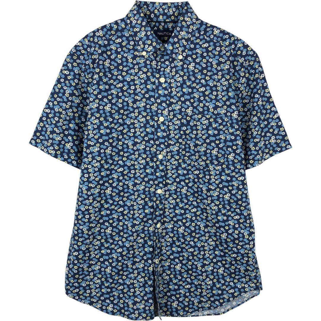 Nautica floral print short-sleeved button-down shirt (2000s) - Men's size M (approx.) cotton Navy blue Vintage Second Hand
