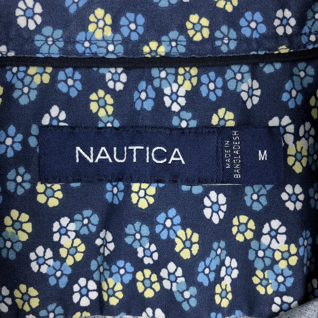 Nautica floral print short-sleeved button-down shirt (2000s) - Men's size M (approx.) cotton Navy blue Vintage Second Hand