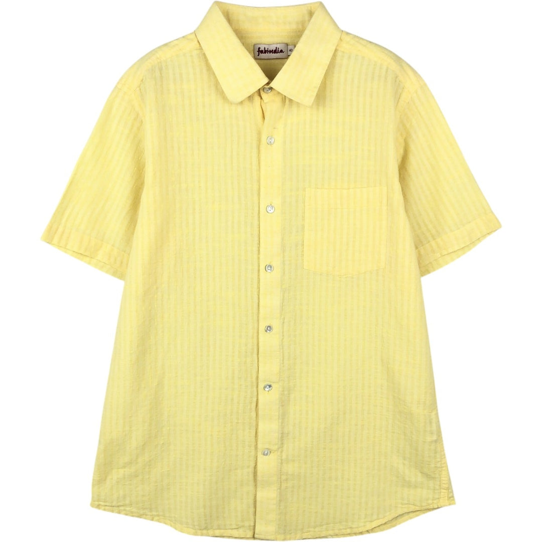 Fabindia Short-Sleeve Cotton Striped Shirt, Women's Size M (approx.) cotton yellow type Vintage Second Hand