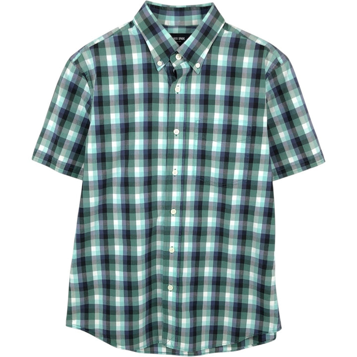 JACK SPADE Short-Sleeve Button-Down Check Shirt, Men's Size M (approx.) cotton Emerald green Vintage Second Hand