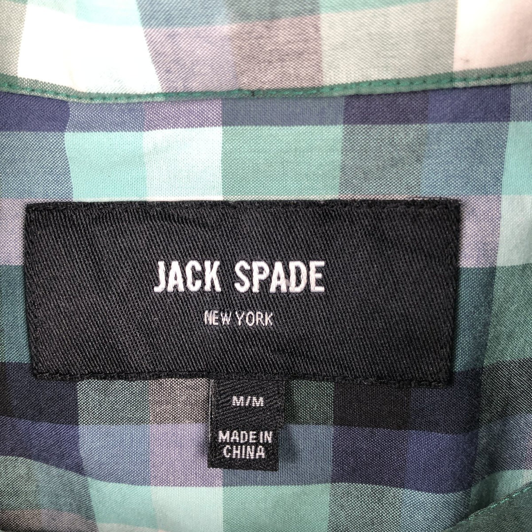 JACK SPADE Short-Sleeve Button-Down Check Shirt, Men's Size M (approx.) cotton Emerald green Vintage Second Hand