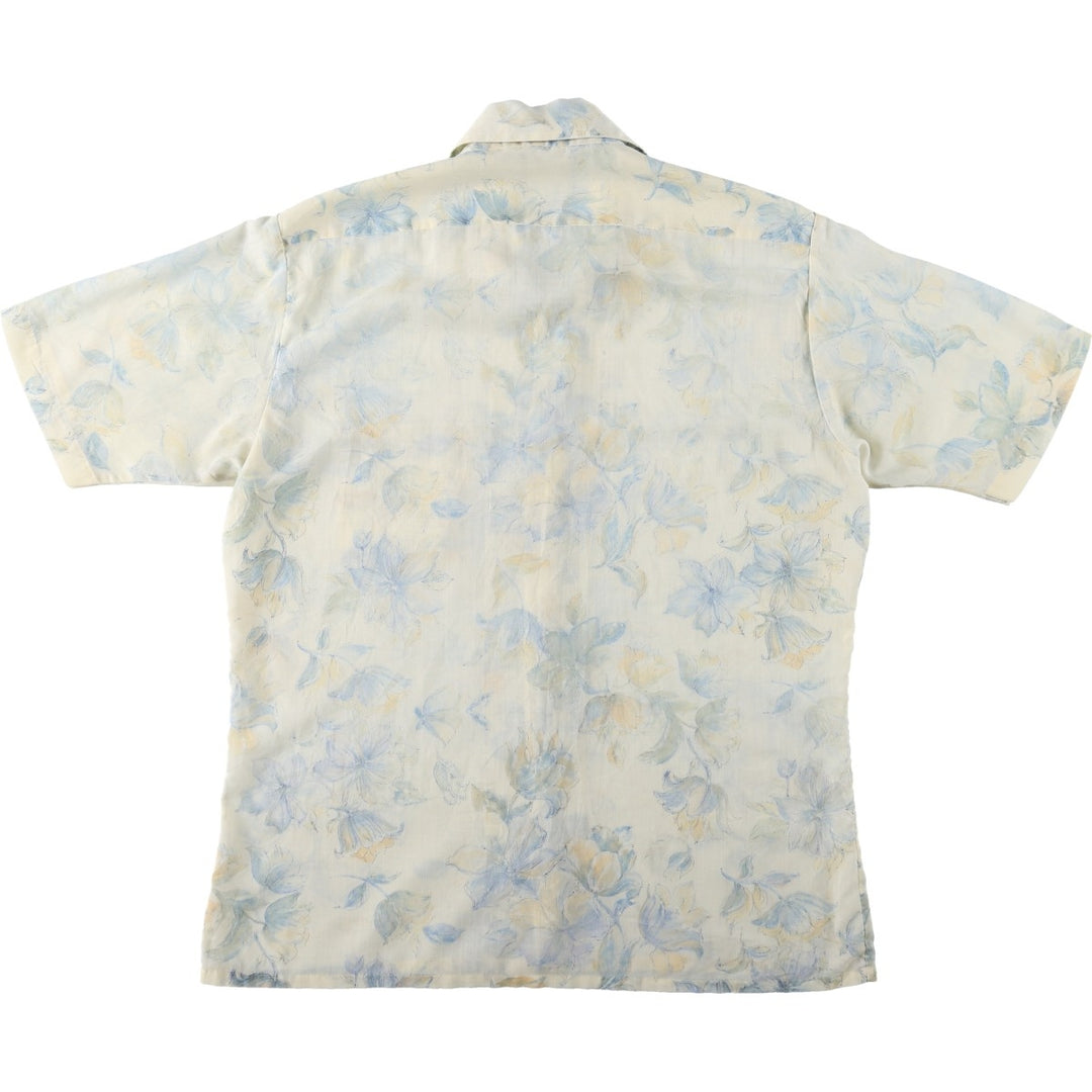 70'S Career Club all-over floral print short-sleeved open-collar shirt, boxy shirt, made in USA, men's size L equivalent, vintage. unclear pale white type Vintage Second Hand