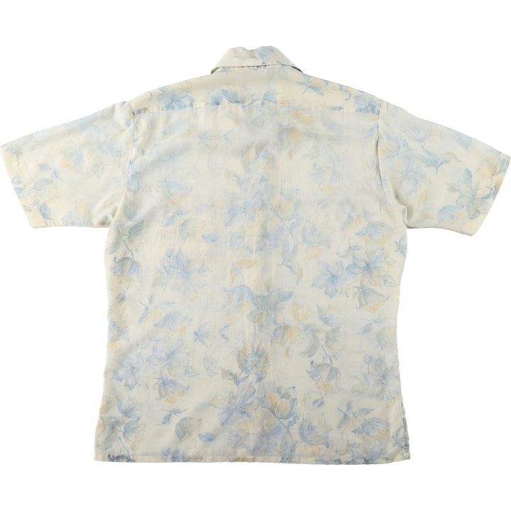 70'S Career Club all-over floral print short-sleeved open-collar shirt, boxy shirt, made in USA, men's size L equivalent, vintage. unclear pale white type Vintage Second Hand