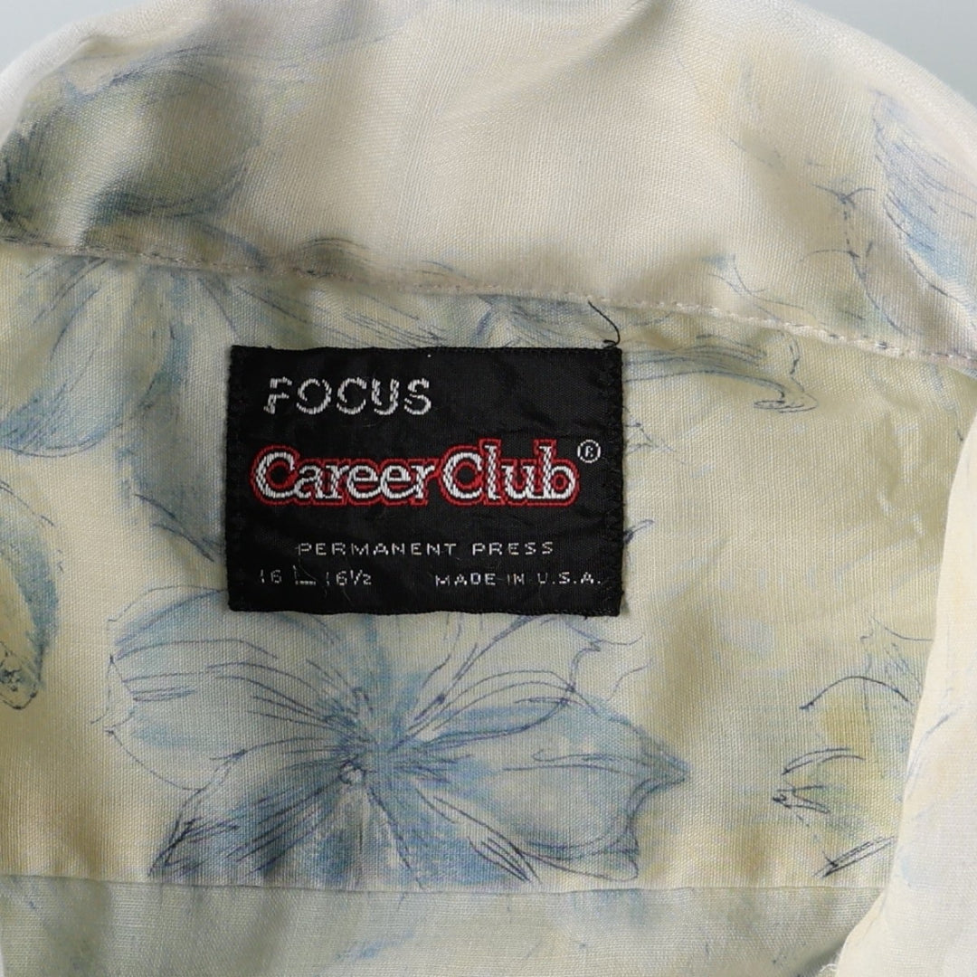 70'S Career Club all-over floral print short-sleeved open-collar shirt, boxy shirt, made in USA, men's size L equivalent, vintage. unclear pale white type Vintage Second Hand