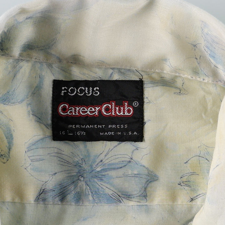 70'S Career Club all-over floral print short-sleeved open-collar shirt, boxy shirt, made in USA, men's size L equivalent, vintage. unclear pale white type Vintage Second Hand