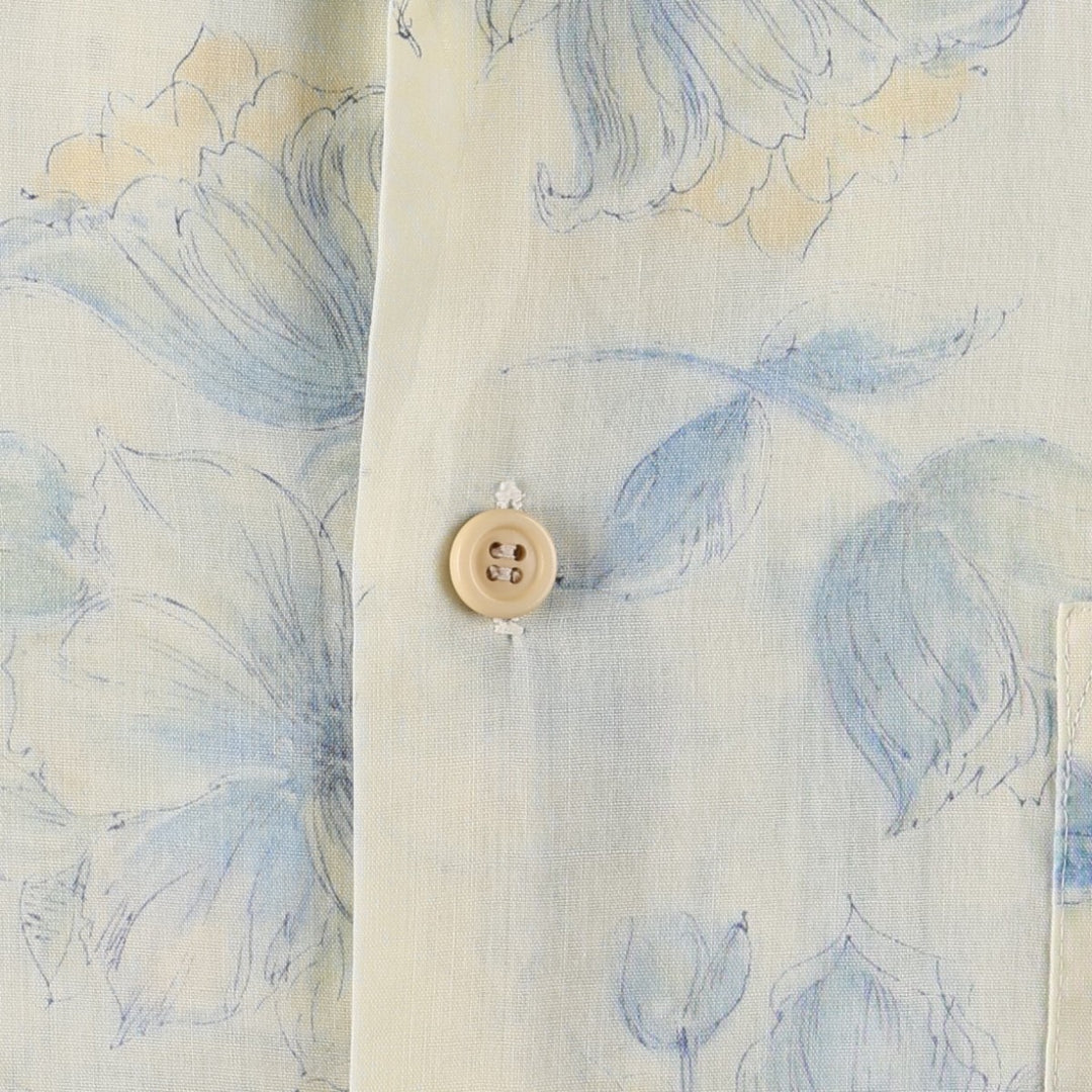 70'S Career Club all-over floral print short-sleeved open-collar shirt, boxy shirt, made in USA, men's size L equivalent, vintage. unclear pale white type Vintage Second Hand