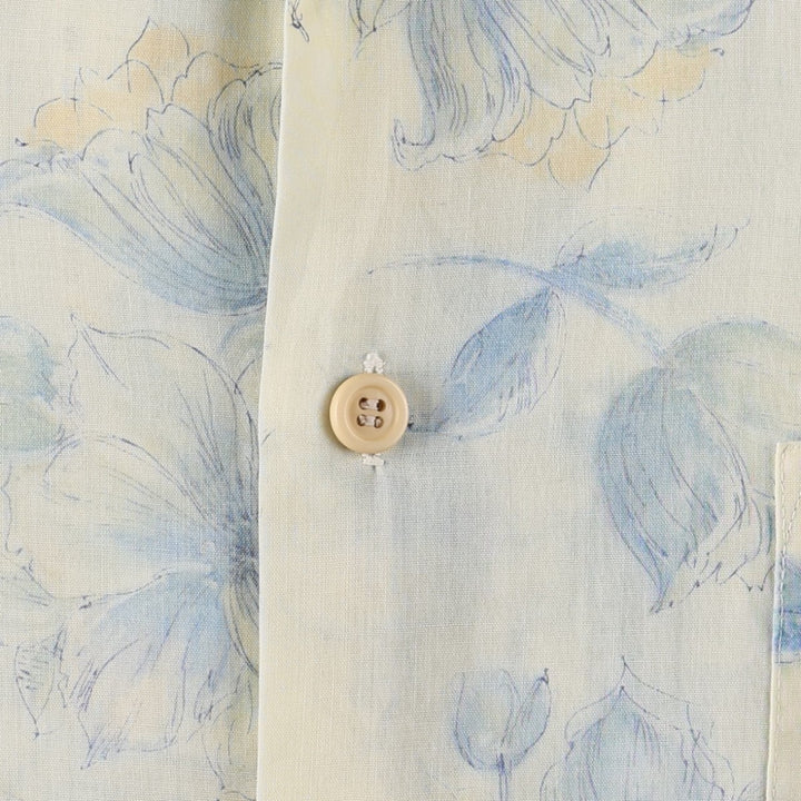 70'S Career Club all-over floral print short-sleeved open-collar shirt, boxy shirt, made in USA, men's size L equivalent, vintage. unclear pale white type Vintage Second Hand