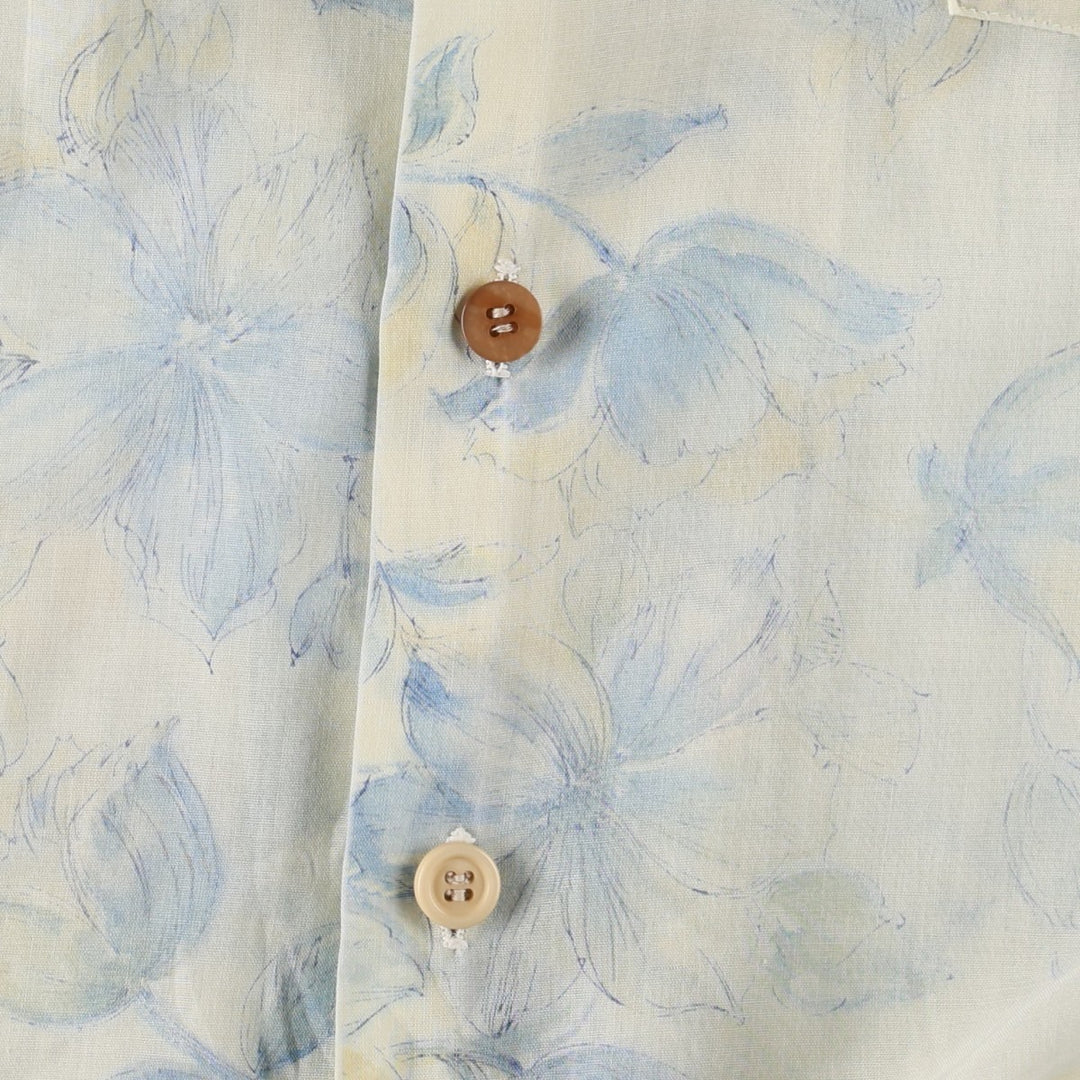70'S Career Club all-over floral print short-sleeved open-collar shirt, boxy shirt, made in USA, men's size L equivalent, vintage. unclear pale white type Vintage Second Hand