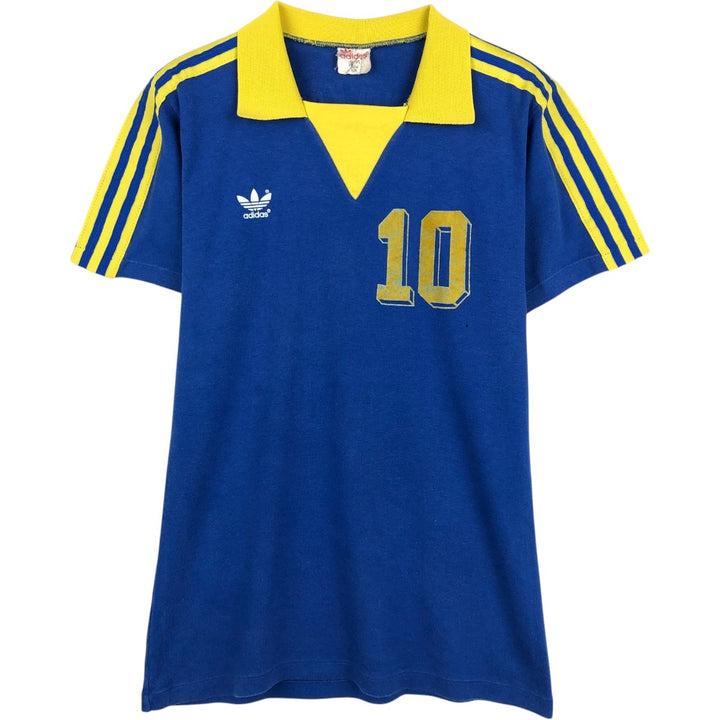1970'S Adidas Trefoil Logo Collared Soccer Jersey Game Shirt, Women's Size M (Equivalent), Vintage cotton blue type Vintage Second Hand