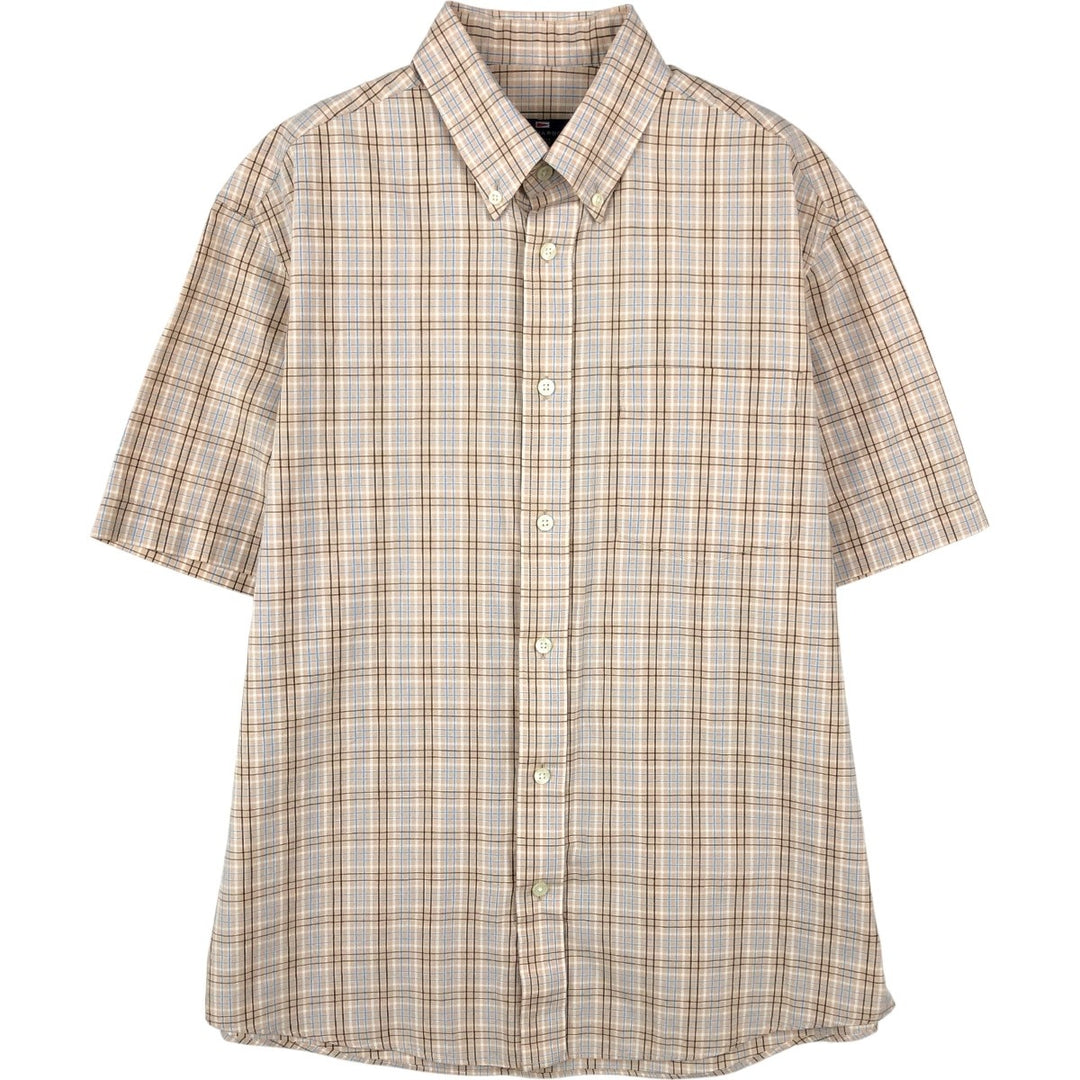 BLUE HARBOUR Check Pattern Short-Sleeve Button-Down Shirt (Women's Size M) cotton beige type brown Vintage Second Hand