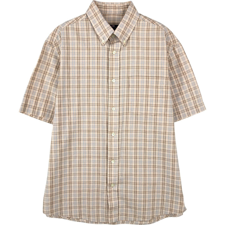 BLUE HARBOUR Check Pattern Short-Sleeve Button-Down Shirt (Women's Size M) cotton beige type brown Vintage Second Hand