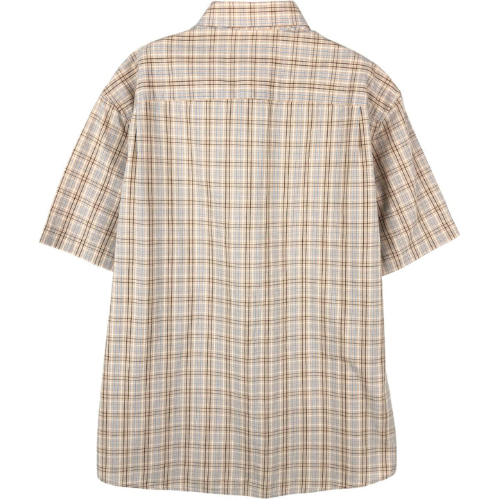 BLUE HARBOUR Check Pattern Short-Sleeve Button-Down Shirt (Women's Size M) cotton beige type brown Vintage Second Hand
