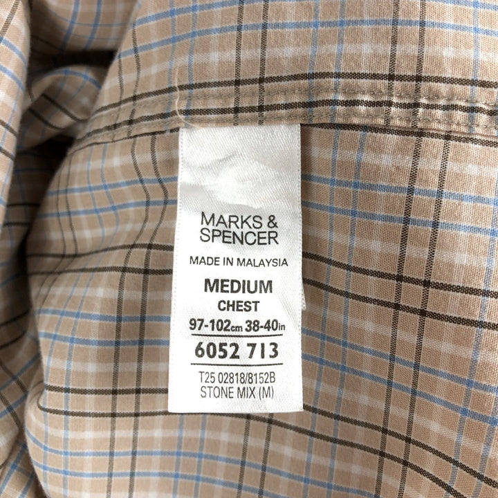 BLUE HARBOUR Check Pattern Short-Sleeve Button-Down Shirt (Women's Size M) cotton beige type brown Vintage Second Hand