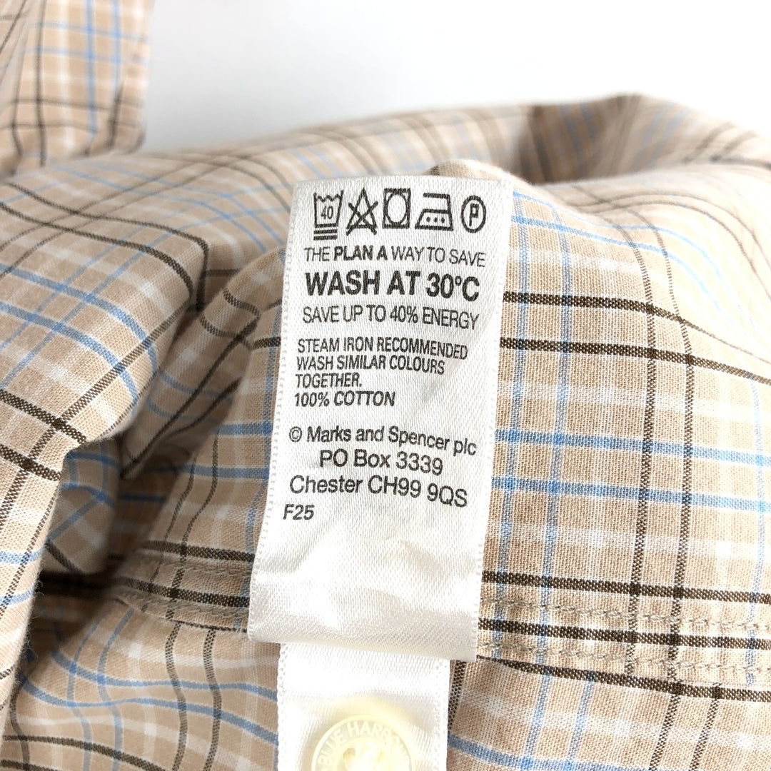 BLUE HARBOUR Check Pattern Short-Sleeve Button-Down Shirt (Women's Size M) cotton beige type brown Vintage Second Hand