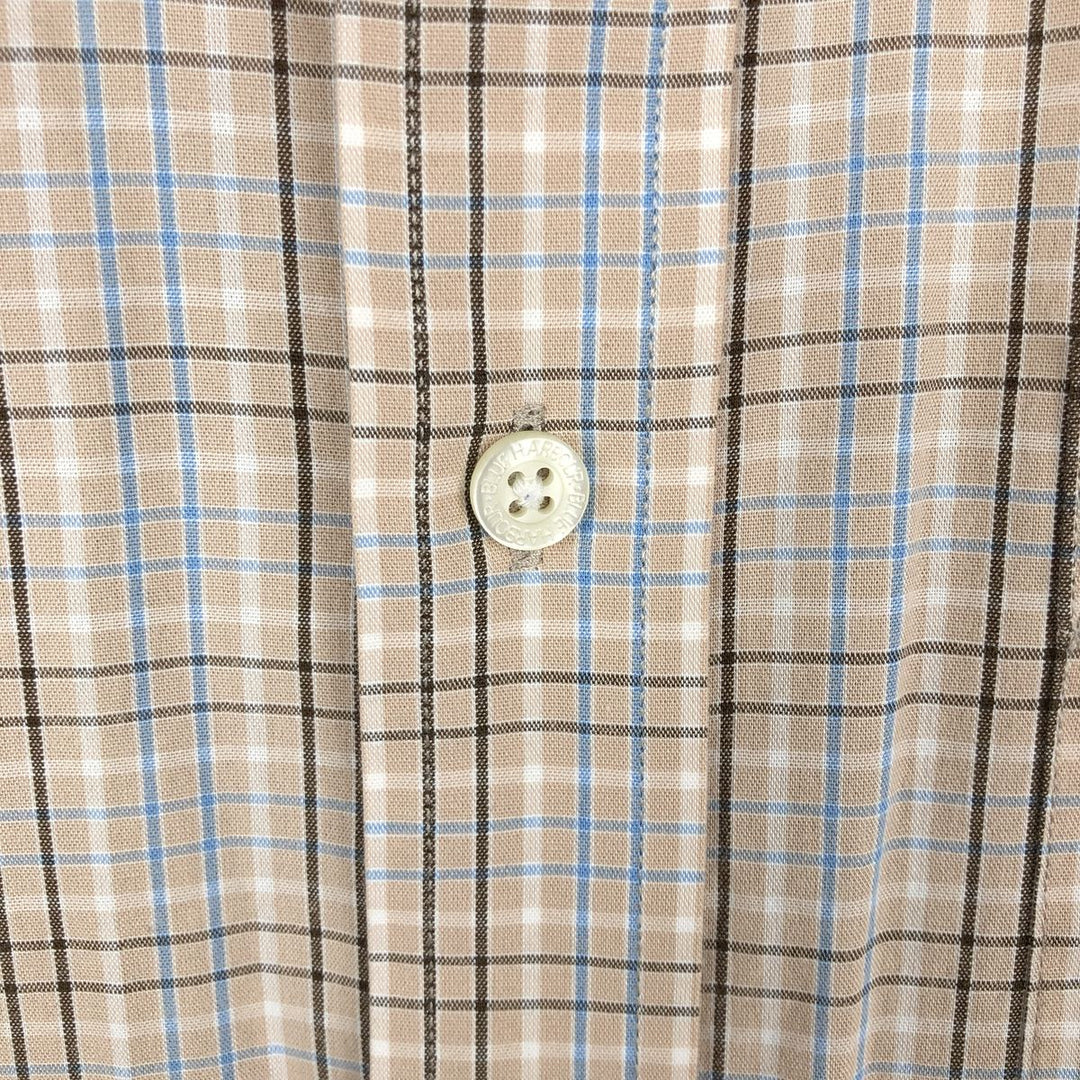 BLUE HARBOUR Check Pattern Short-Sleeve Button-Down Shirt (Women's Size M) cotton beige type brown Vintage Second Hand