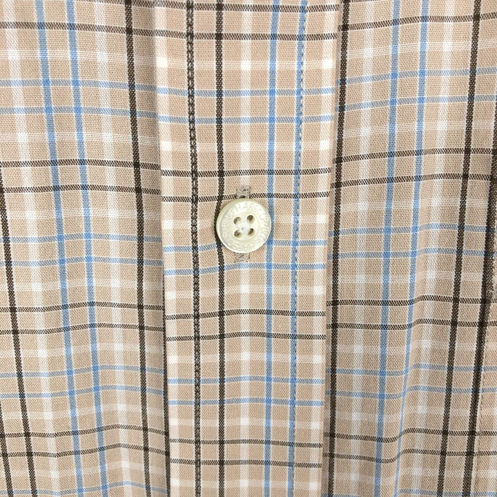 BLUE HARBOUR Check Pattern Short-Sleeve Button-Down Shirt (Women's Size M) cotton beige type brown Vintage Second Hand