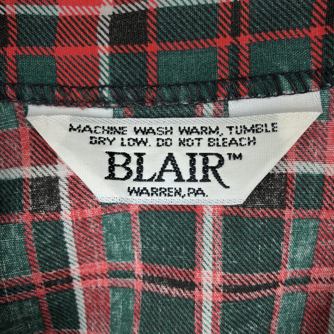 BLAIR Tartan Check Short-Sleeve Open Collar Shirt, Boxy Shirt, Women's Size M (approx.) unclear black type Vintage Second Hand