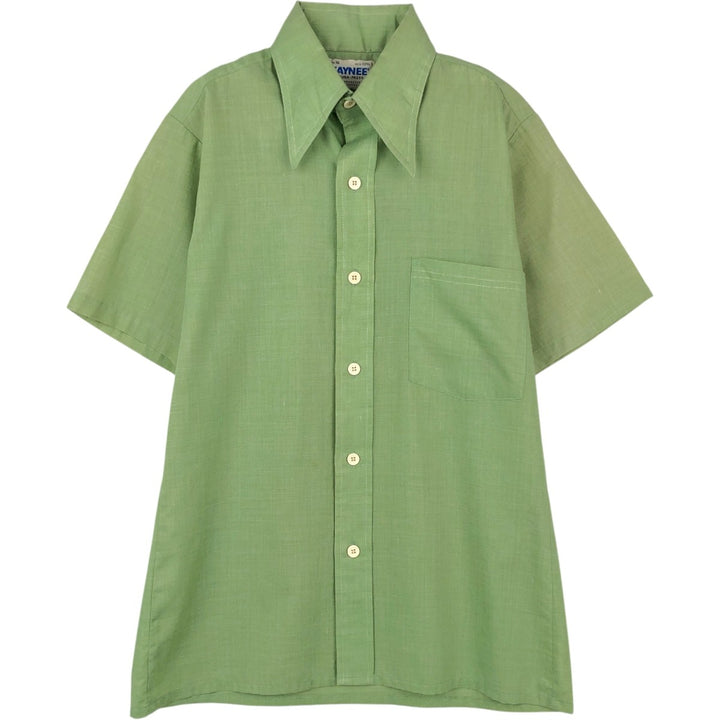 1970s-era KAYNEE short-sleeved poly-cotton shirt, women's size S equivalent, vintage. polyester green type yellow green Vintage Second Hand