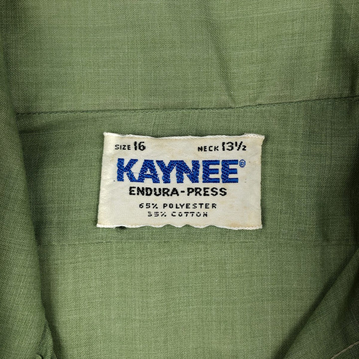 1970s-era KAYNEE short-sleeved poly-cotton shirt, women's size S equivalent, vintage. polyester green type yellow green Vintage Second Hand