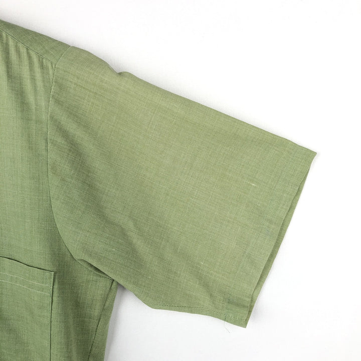 1970s-era KAYNEE short-sleeved poly-cotton shirt, women's size S equivalent, vintage. polyester green type yellow green Vintage Second Hand