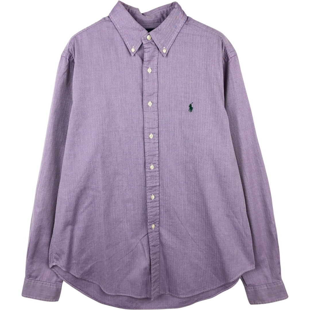 Ralph Lauren CLASSIC FIT herringbone long-sleeve button-down shirt, men's size L (approx.) cotton purple type Vintage Second Hand
