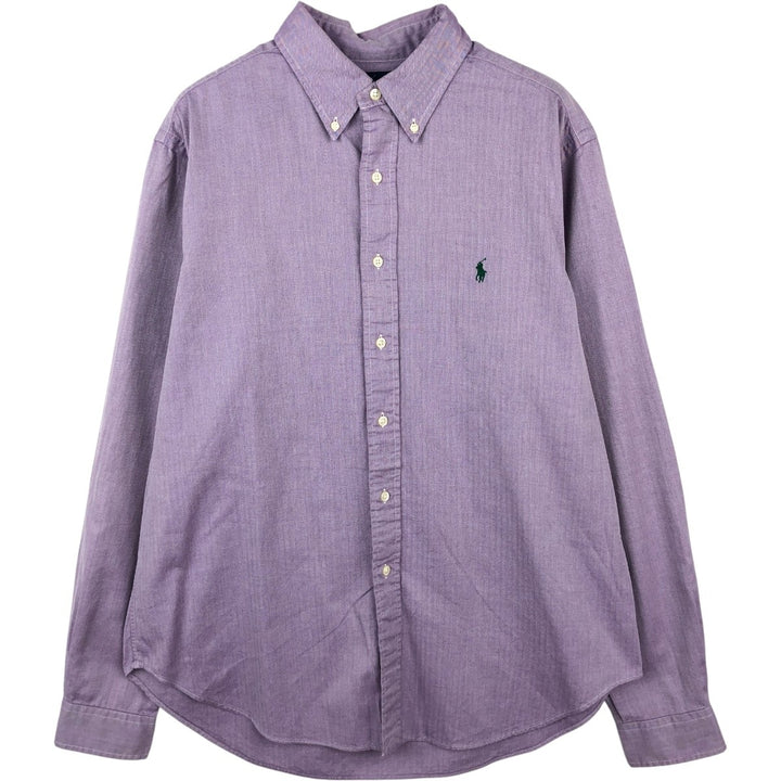 Ralph Lauren CLASSIC FIT herringbone long-sleeve button-down shirt, men's size L (approx.) cotton purple type Vintage Second Hand