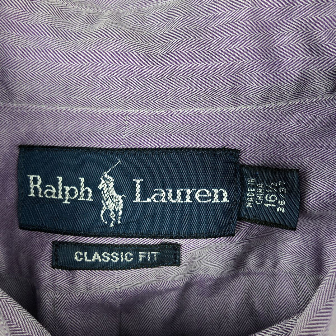 Ralph Lauren CLASSIC FIT herringbone long-sleeve button-down shirt, men's size L (approx.) cotton purple type Vintage Second Hand