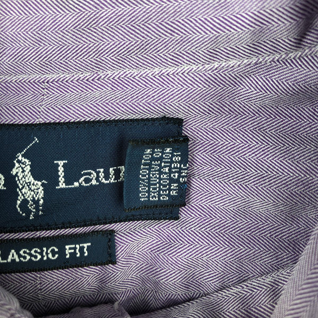 Ralph Lauren CLASSIC FIT herringbone long-sleeve button-down shirt, men's size L (approx.) cotton purple type Vintage Second Hand