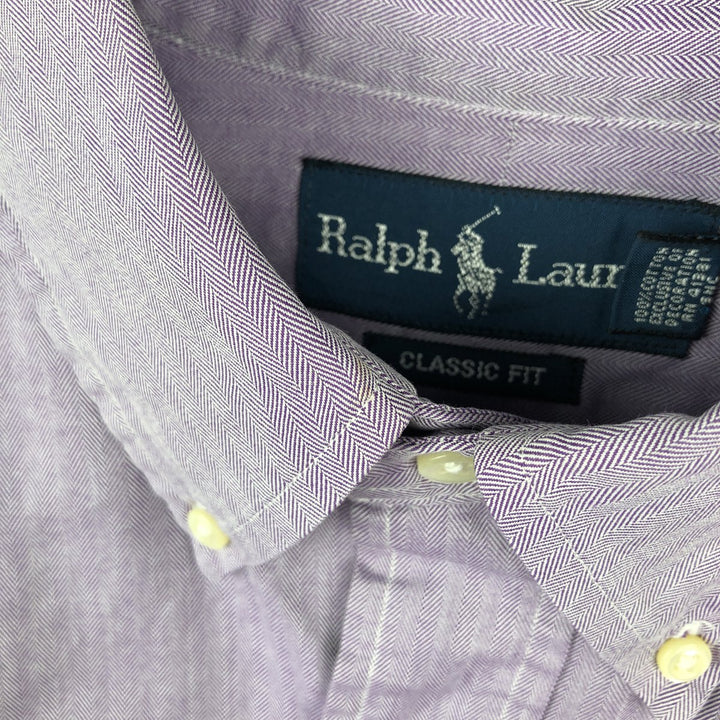 Ralph Lauren CLASSIC FIT herringbone long-sleeve button-down shirt, men's size L (approx.) cotton purple type Vintage Second Hand