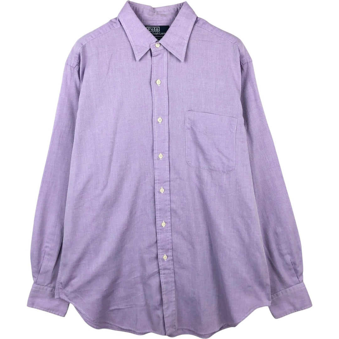 Ralph Lauren ANDREW herringbone long-sleeved cotton shirt, men's size L (approx.) cotton purple type Vintage Second Hand