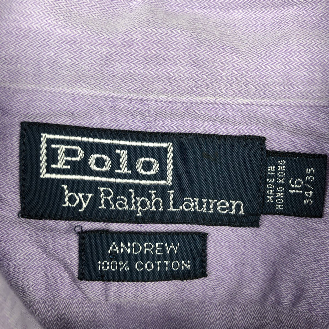Ralph Lauren ANDREW herringbone long-sleeved cotton shirt, men's size L (approx.) cotton purple type Vintage Second Hand