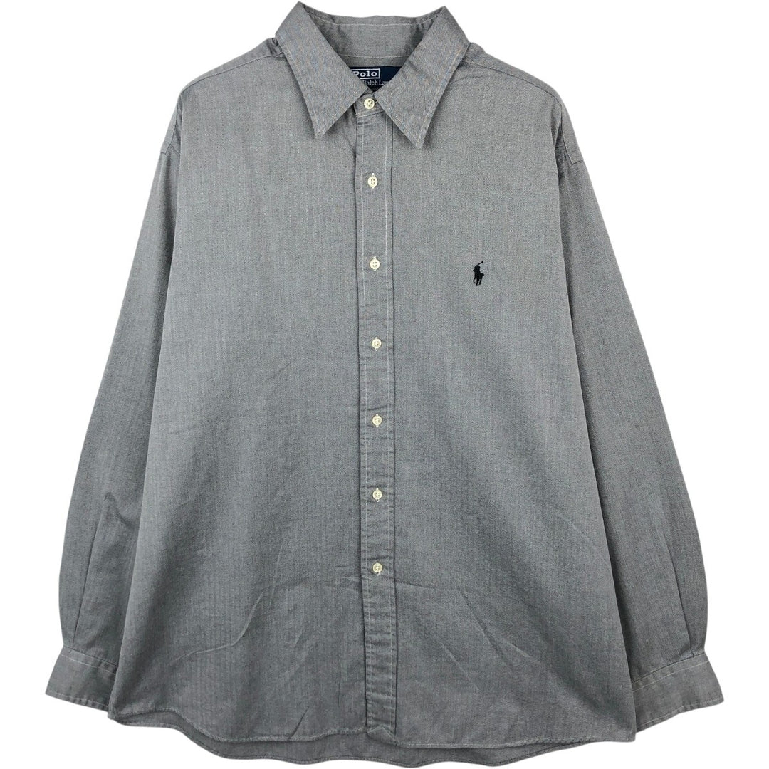 Ralph Lauren LOWELL SPORT Herringbone Long-Sleeve Cotton Shirt, Men's Size XL (approx.) cotton gray type Vintage Second Hand