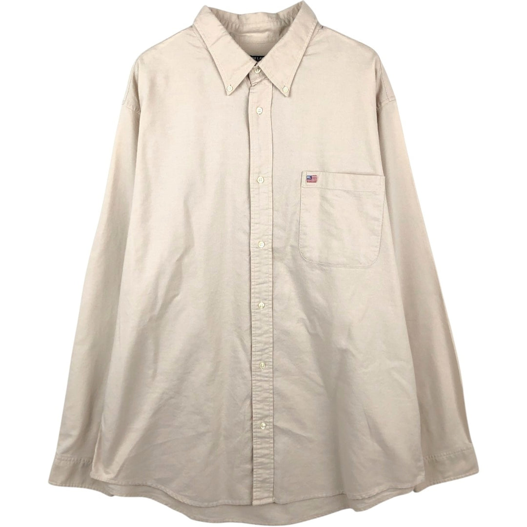 Ralph Lauren RALPH LAUREN JEANS CO. Long-sleeved button-down shirt, men's size XL (approx.) cotton Beige type Vintage Second Hand