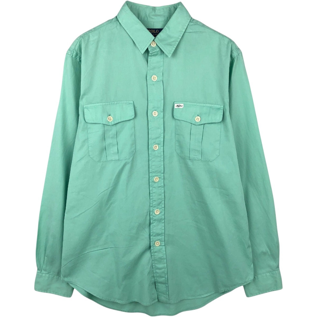 Ralph Lauren BEACH TWILL Long-Sleeve Cotton Shirt, Men's Size M (approx.) cotton Emerald green Vintage Second Hand