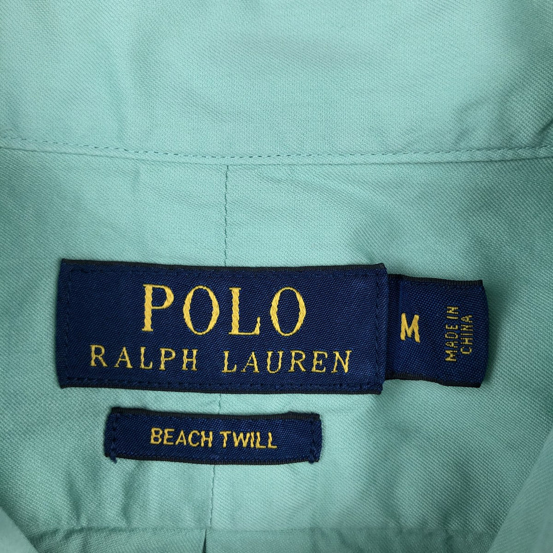 Ralph Lauren BEACH TWILL Long-Sleeve Cotton Shirt, Men's Size M (approx.) cotton Emerald green Vintage Second Hand