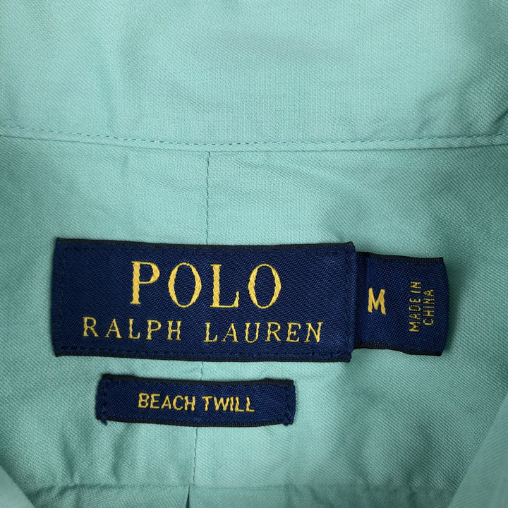Ralph Lauren BEACH TWILL Long-Sleeve Cotton Shirt, Men's Size M (approx.) cotton Emerald green Vintage Second Hand
