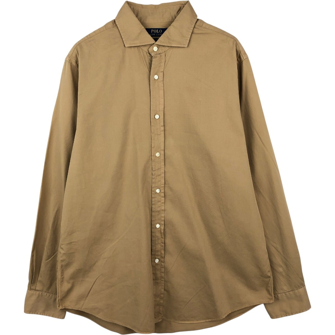 Ralph Lauren GARMENT DYE TWILL Wide Collar Long Sleeve Cotton Shirt, Men's Size L (approx.) cotton beige type brown Vintage Second Hand
