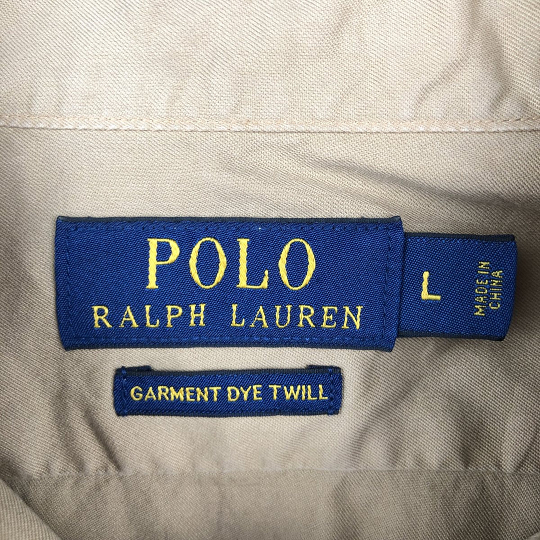 Ralph Lauren GARMENT DYE TWILL Wide Collar Long Sleeve Cotton Shirt, Men's Size L (approx.) cotton beige type brown Vintage Second Hand
