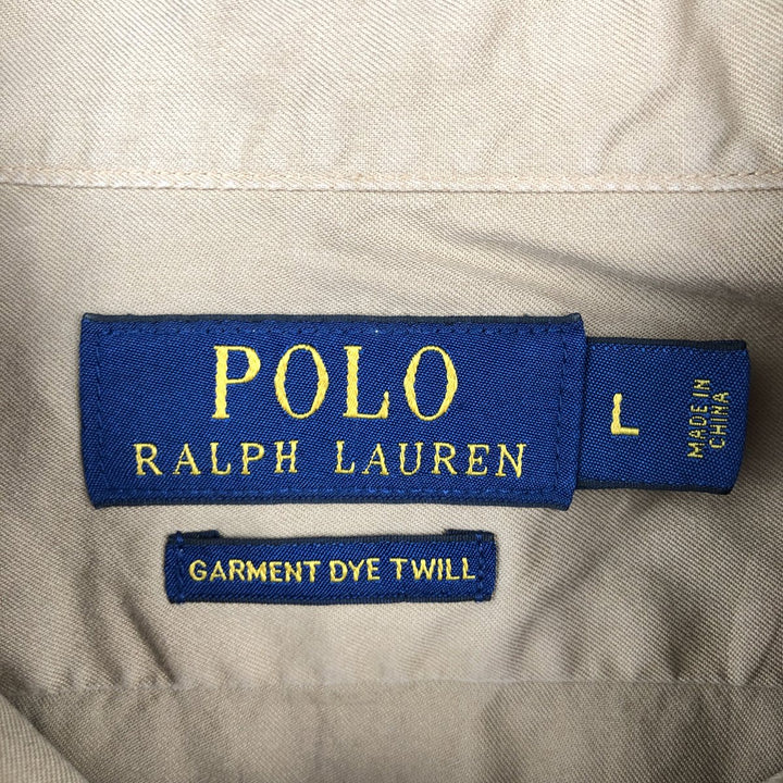 Ralph Lauren GARMENT DYE TWILL Wide Collar Long Sleeve Cotton Shirt, Men's Size L (approx.) cotton beige type brown Vintage Second Hand