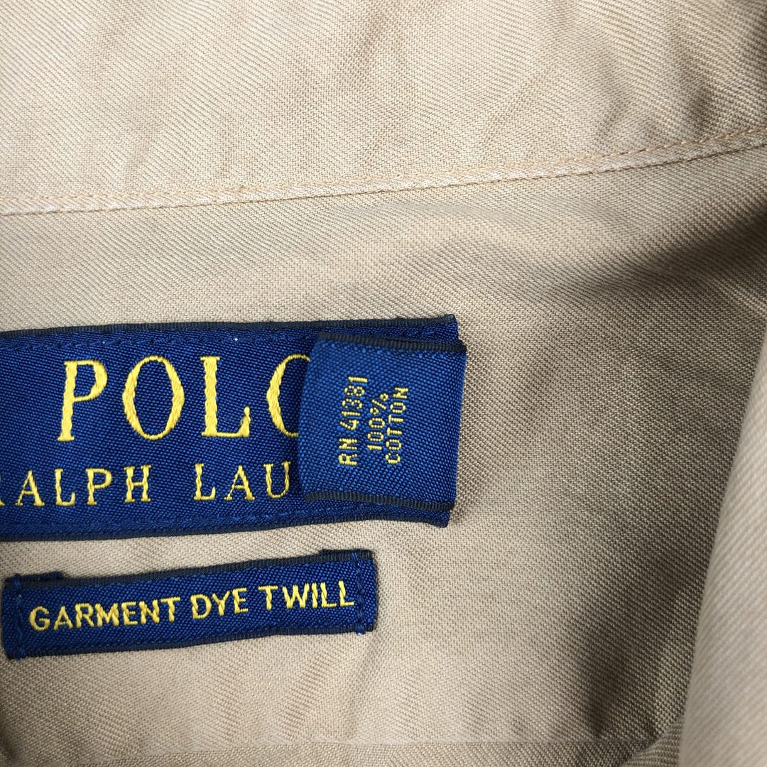 Ralph Lauren GARMENT DYE TWILL Wide Collar Long Sleeve Cotton Shirt, Men's Size L (approx.) cotton beige type brown Vintage Second Hand