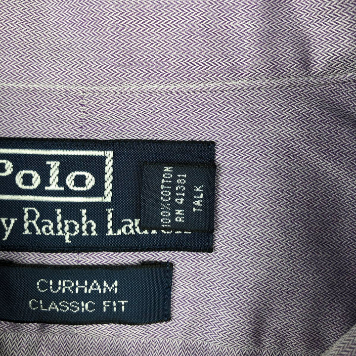 Ralph Lauren CURHAM CLASSIC FIT Herringbone Long-Sleeve Cotton Shirt, Men's Size XL (approx.) cotton purple type Vintage Second Hand