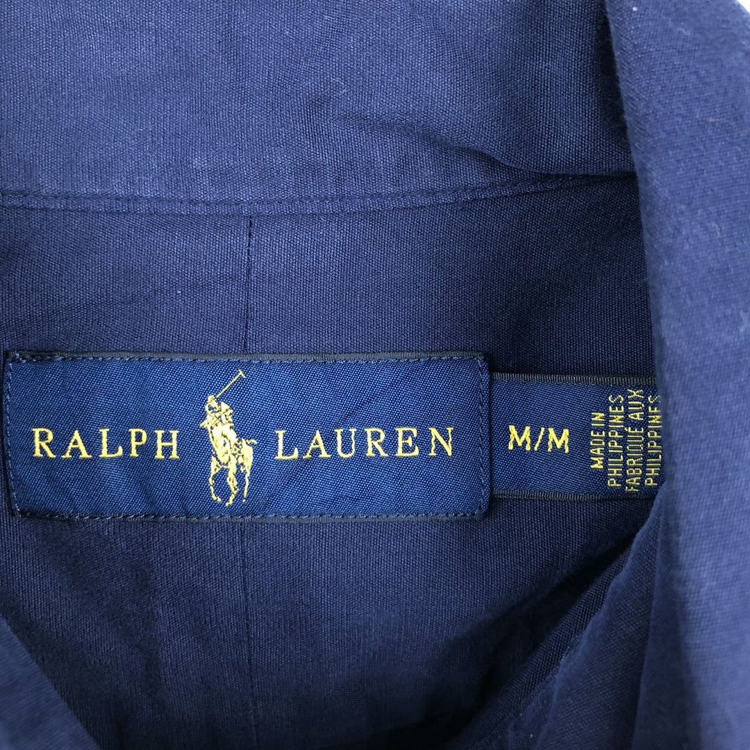 Ralph Lauren long-sleeved cotton shirt, men's size M (approx.) cotton navy blue type Vintage Second Hand